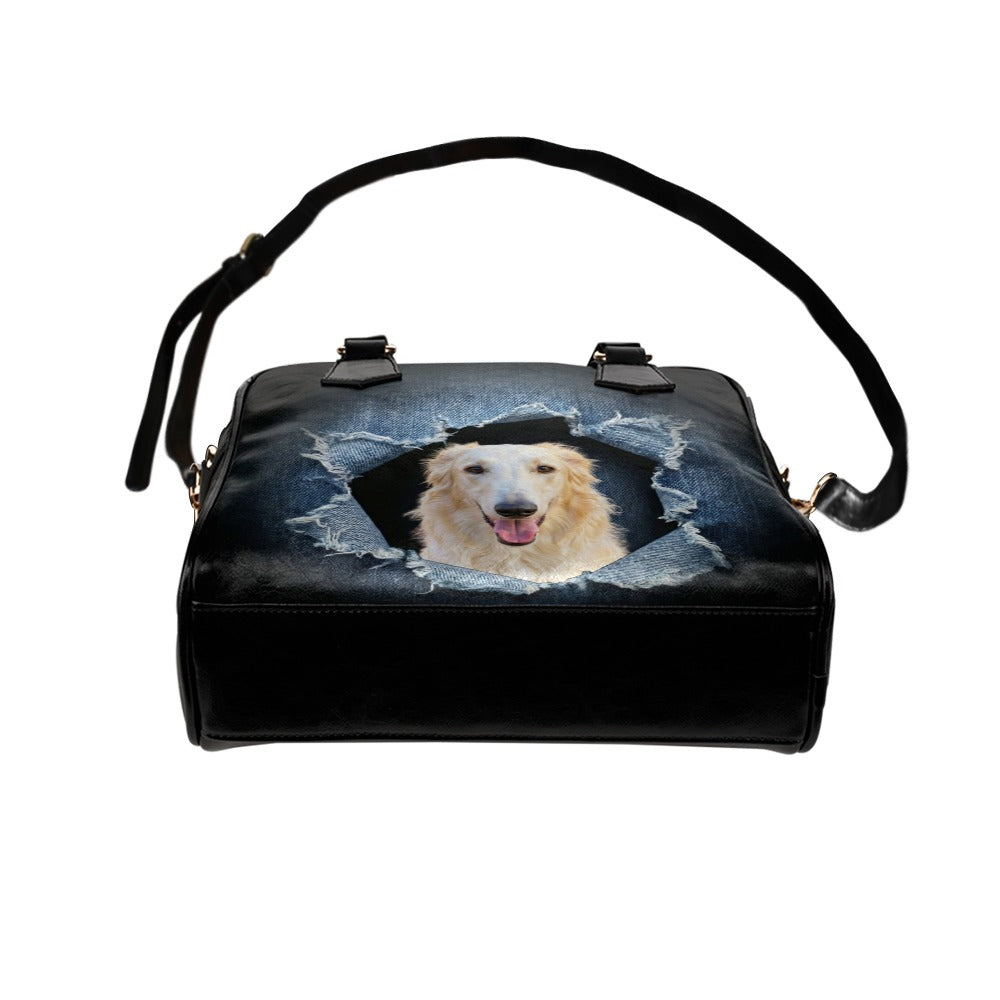 Borzoi Ripped Denim Print Shoulder Handbag