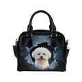 Bichon Frise Ripped Denim Print Shoulder Handbag