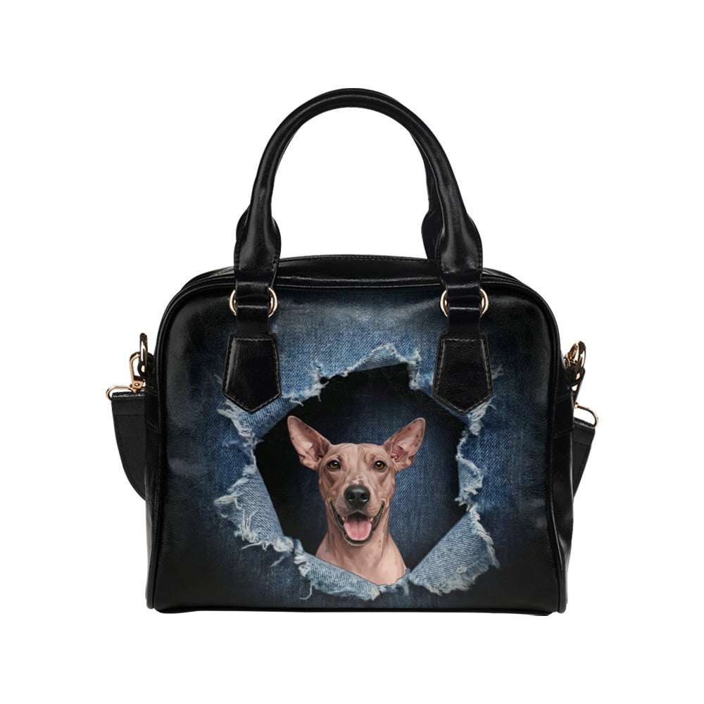 American Hairless Terrier Ripped Denim Print Shoulder Handbag