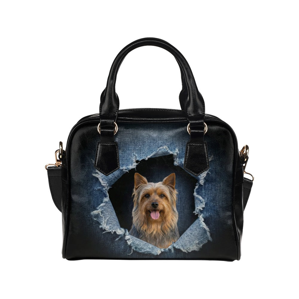 Australian Silky Terrier Ripped Denim Print Shoulder Handbag