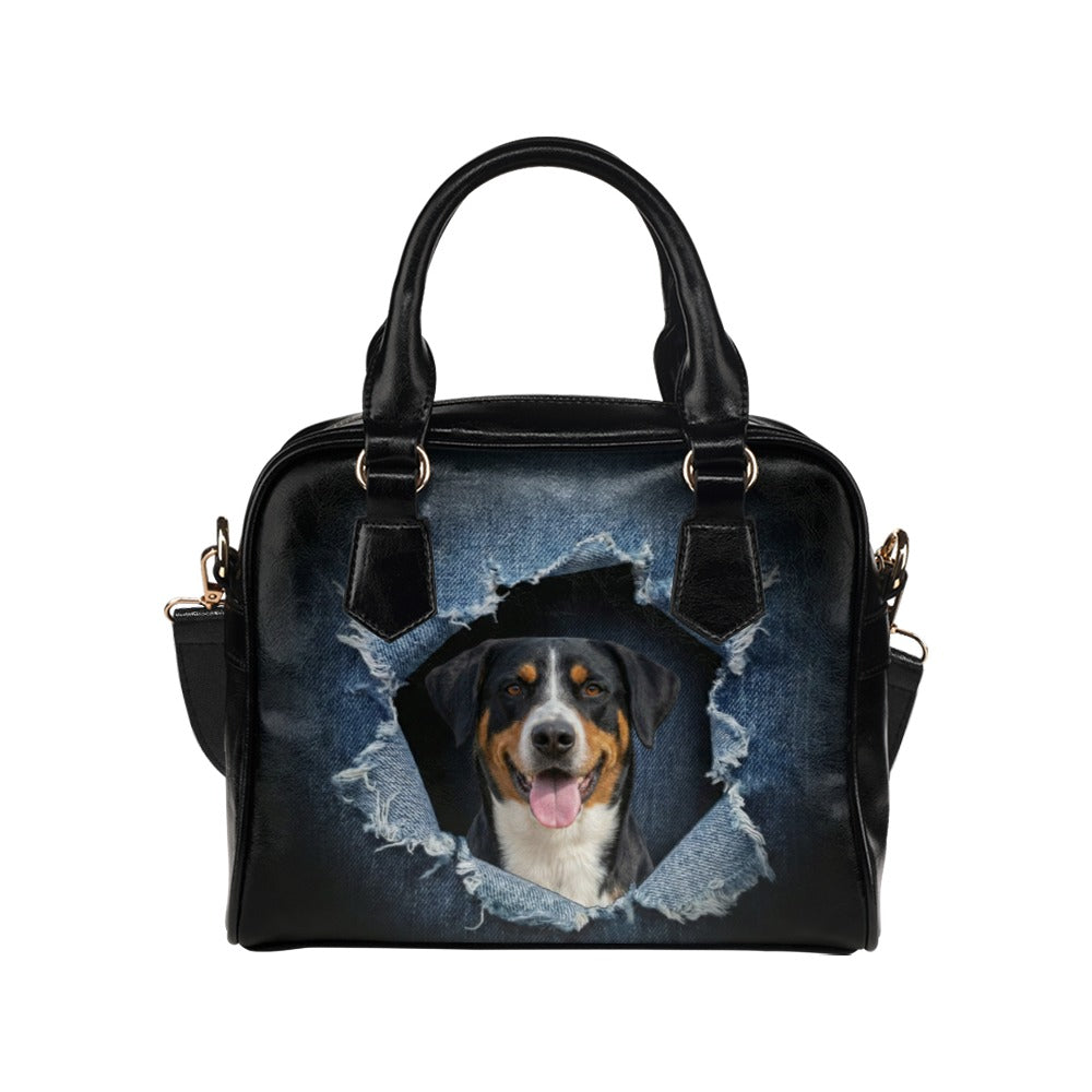Appenzeller Sennenhund Ripped Denim Print Shoulder Handbag