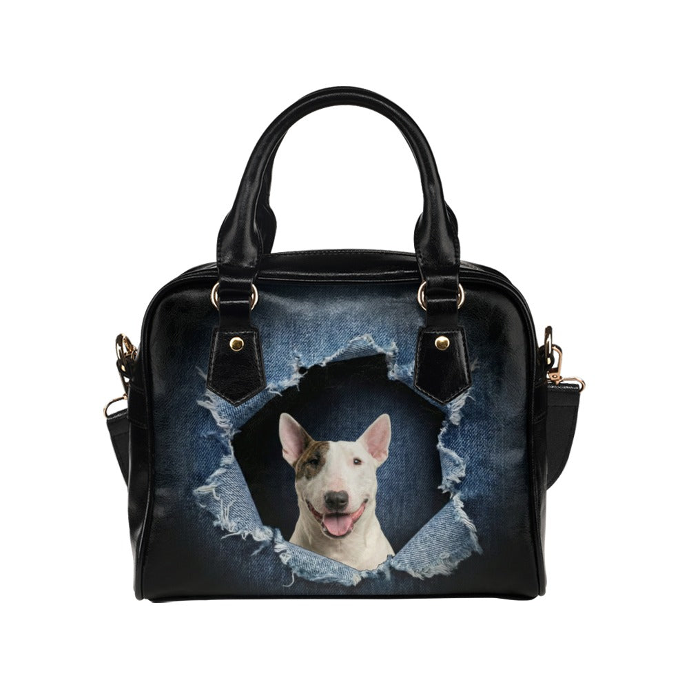Bull Terrier (Miniature) Ripped Denim Print Shoulder Handbag