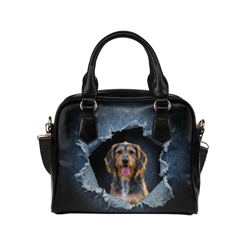 Bosnian Coarse-haired Hound (Barak) Ripped Denim Print Shoulder Handbag