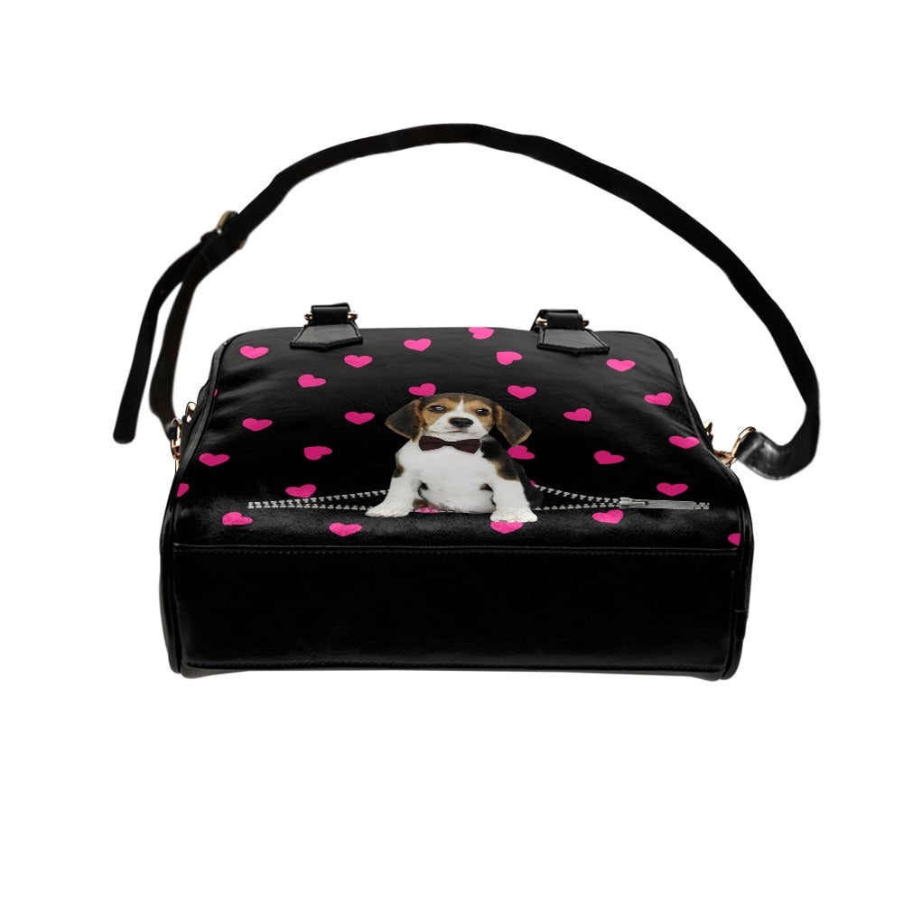 Beagle Zip Hearts Shoulder Handbag