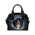 Bernese Mountain Dog Ripped Denim Print Shoulder Handbag