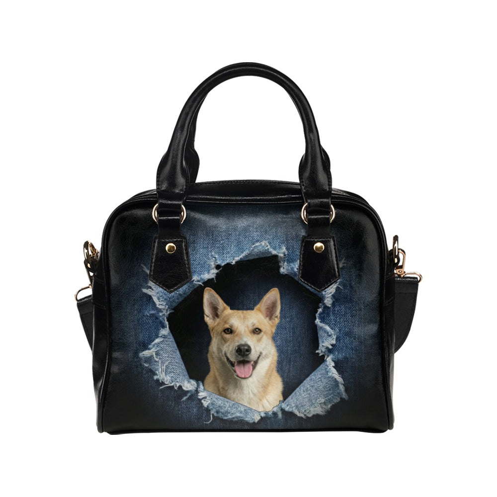 Canaan Dog Ripped Denim Print Shoulder Handbag