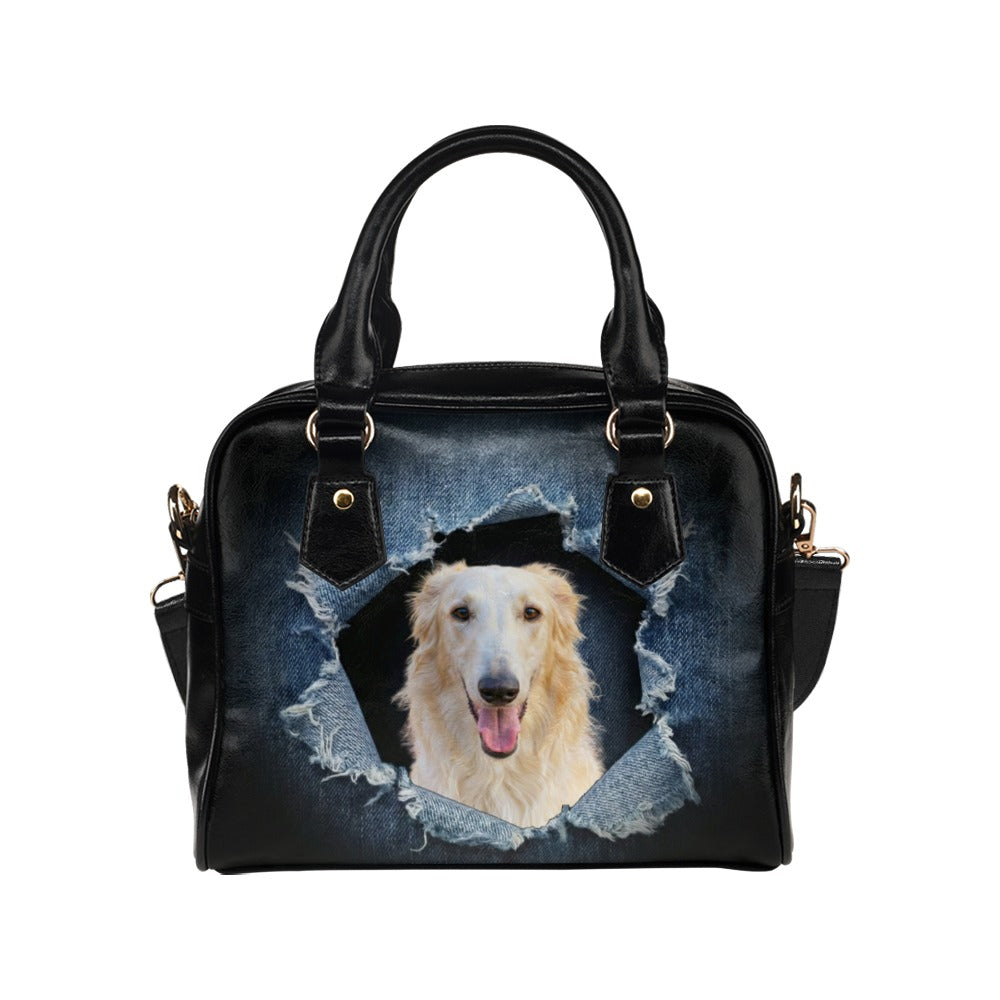 Borzoi Ripped Denim Print Shoulder Handbag