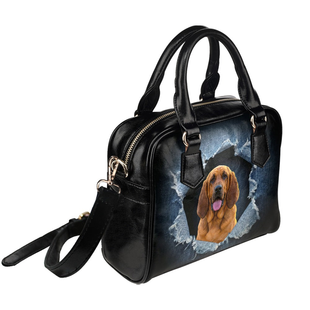 Bloodhound Ripped Denim Print Shoulder Handbag