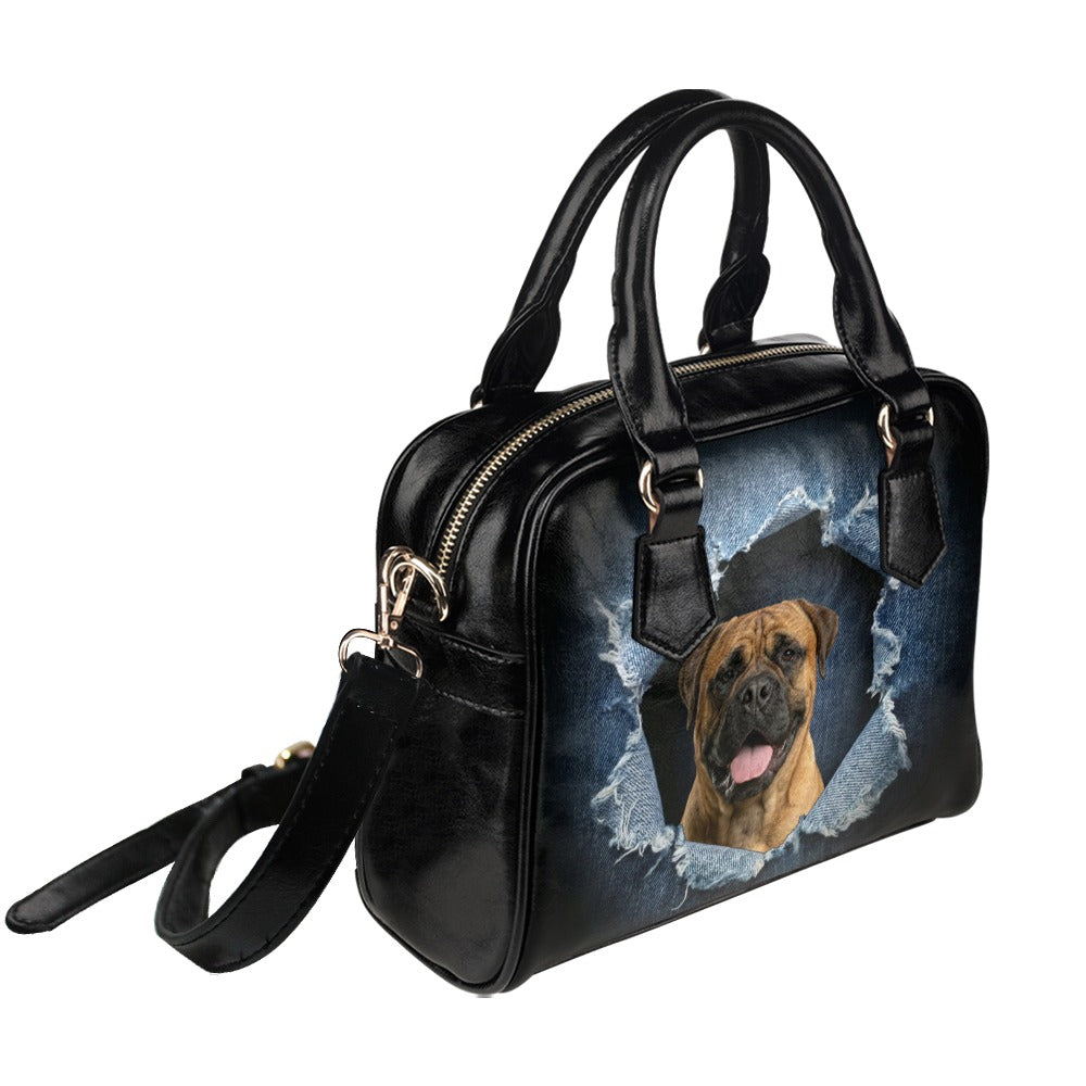 Bullmastiff Ripped Denim Print Shoulder Handbag