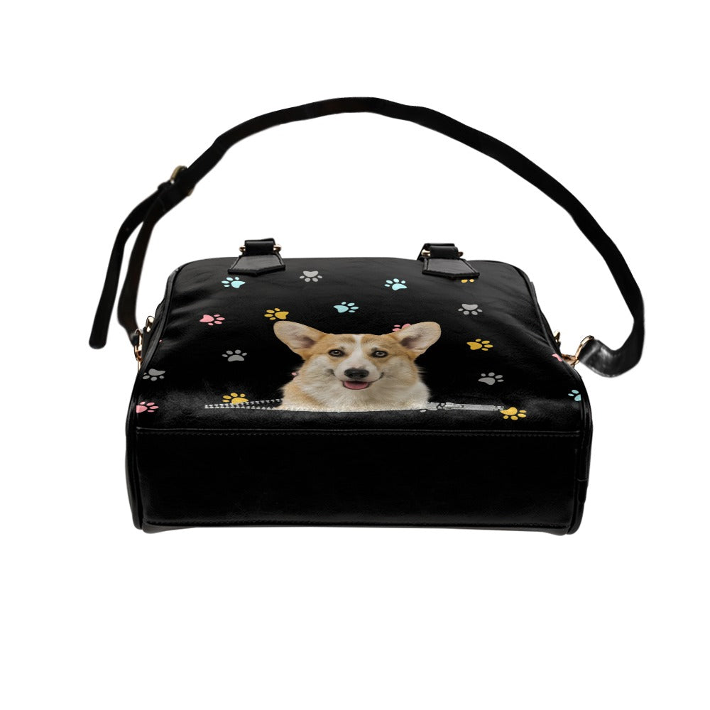 Pembroke Welsh Corgi Zip Colorful Paws Shoulder Handbag