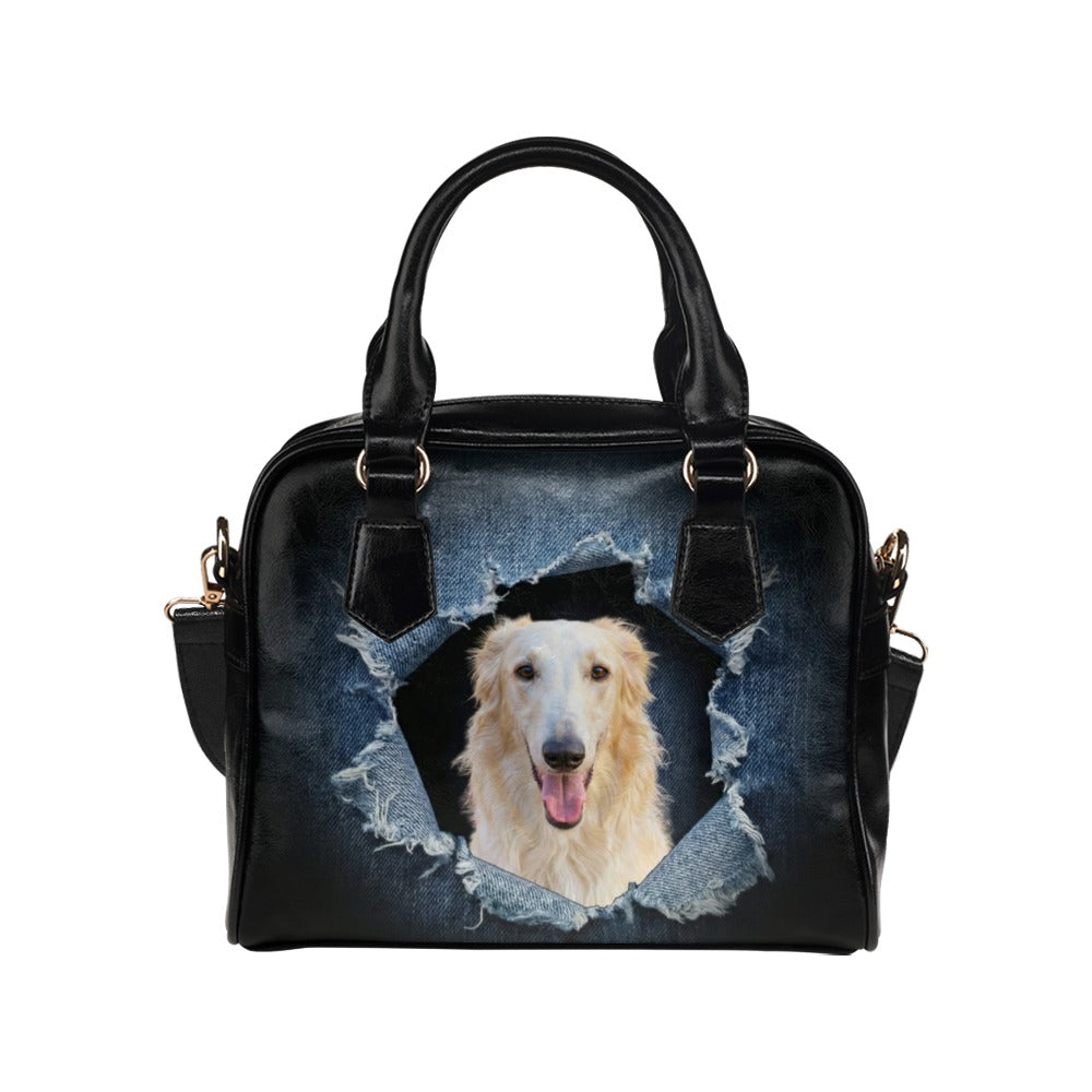 Borzoi Ripped Denim Print Shoulder Handbag