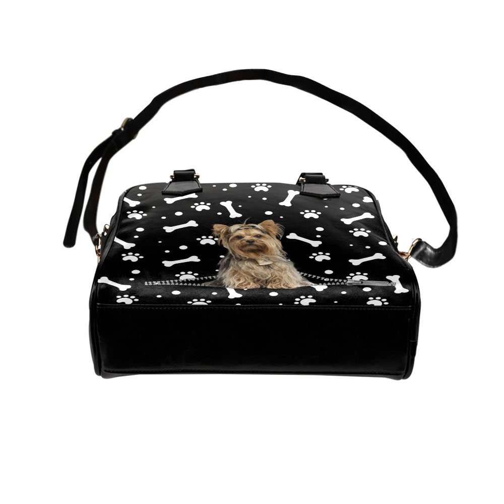 Yorkshire Terrier Zip Paws and Bones Shoulder Handbag
