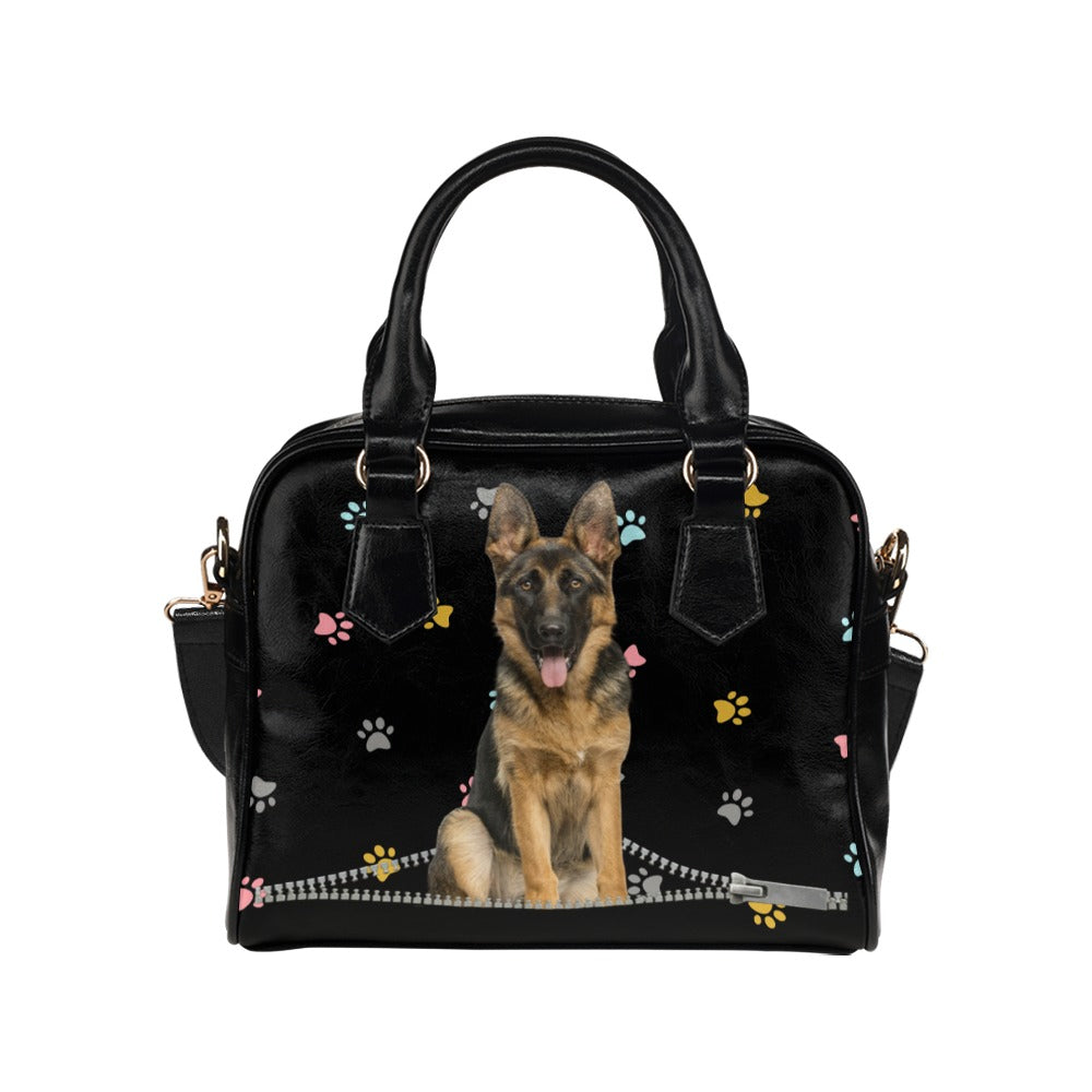 German Shepherd Zip Colorful Paws Shoulder Handbag