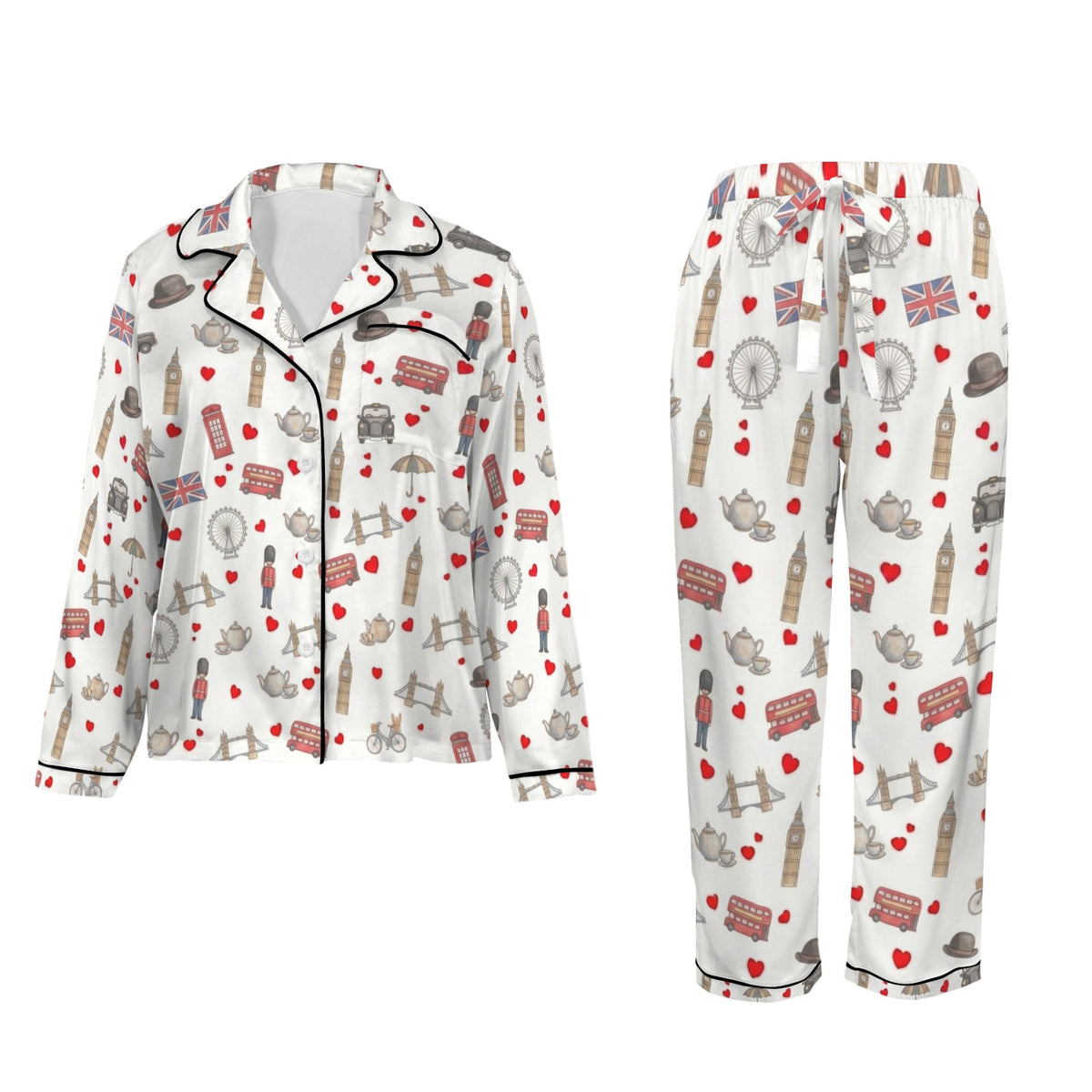 London Women's Long Sleeve Satin Pajama Set