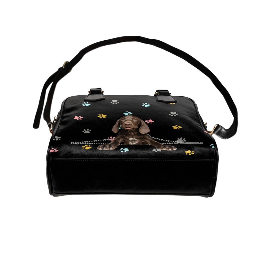 Weimaraner Zip Colorful Paws Shoulder Handbag