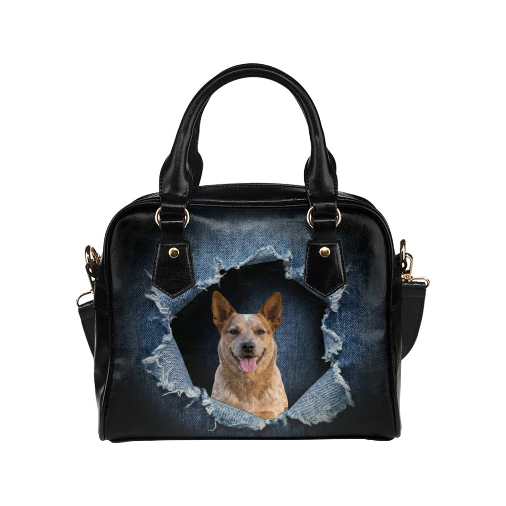 Australian Stumpy Tail Cattle Dog Ripped Denim Print Shoulder Handbag