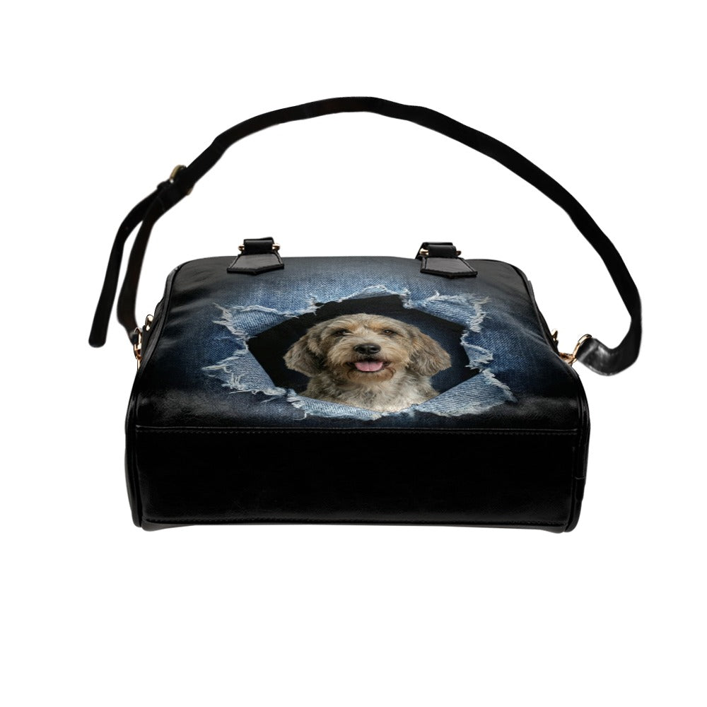 Briquet Griffon Vendéen Ripped Denim Print Shoulder Handbag