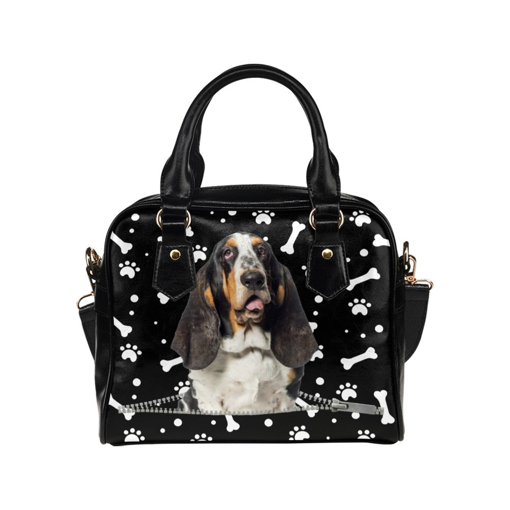 Basset Hound Zip Paws and Bones Shoulder Handbag