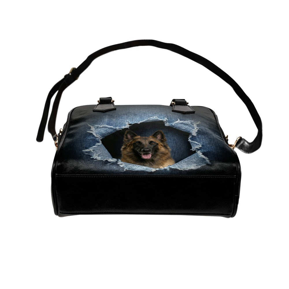 Belgian Shepherd (Tervueren) Ripped Denim Print Shoulder Handbag