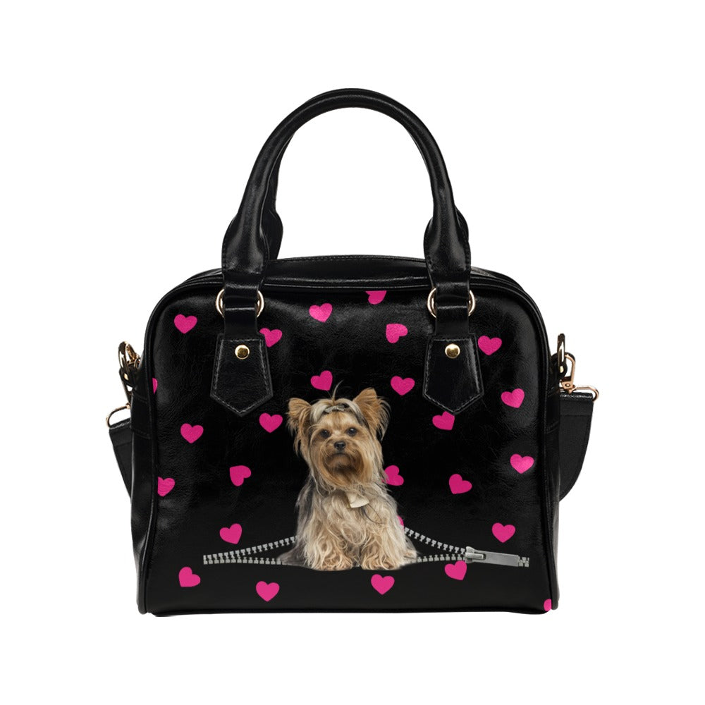 Yorkshire Terrier Zip Hearts Shoulder Handbag