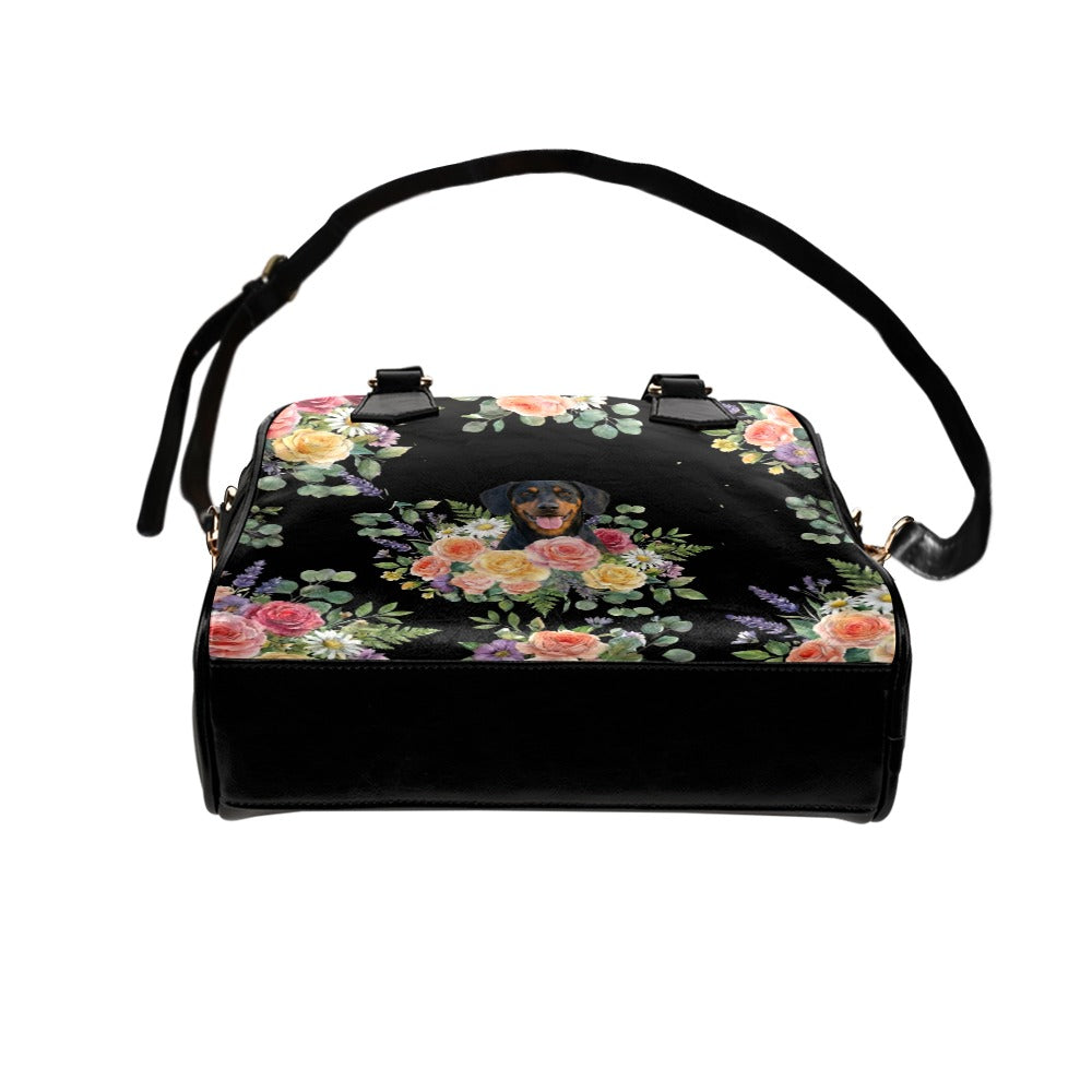 Austrian Black and Tan Hound Flower Shoulder Handbag