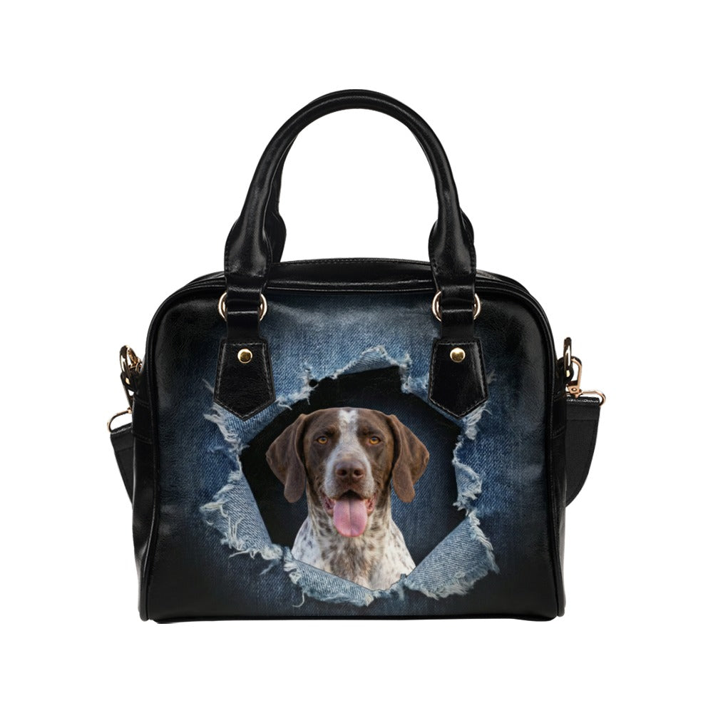 Braque Français (Pyrenees) Ripped Denim Print Shoulder Handbag