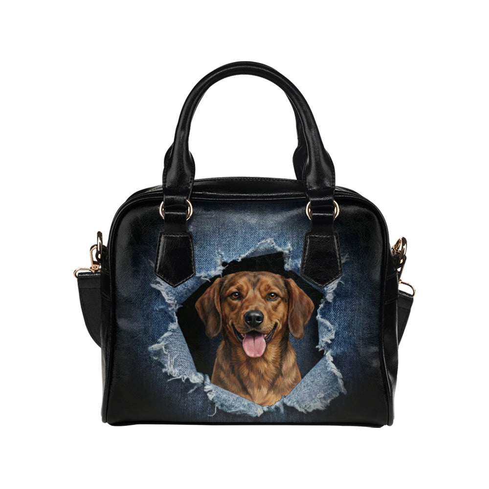 Alpine Dachsbracke Ripped Denim Print Shoulder Handbag