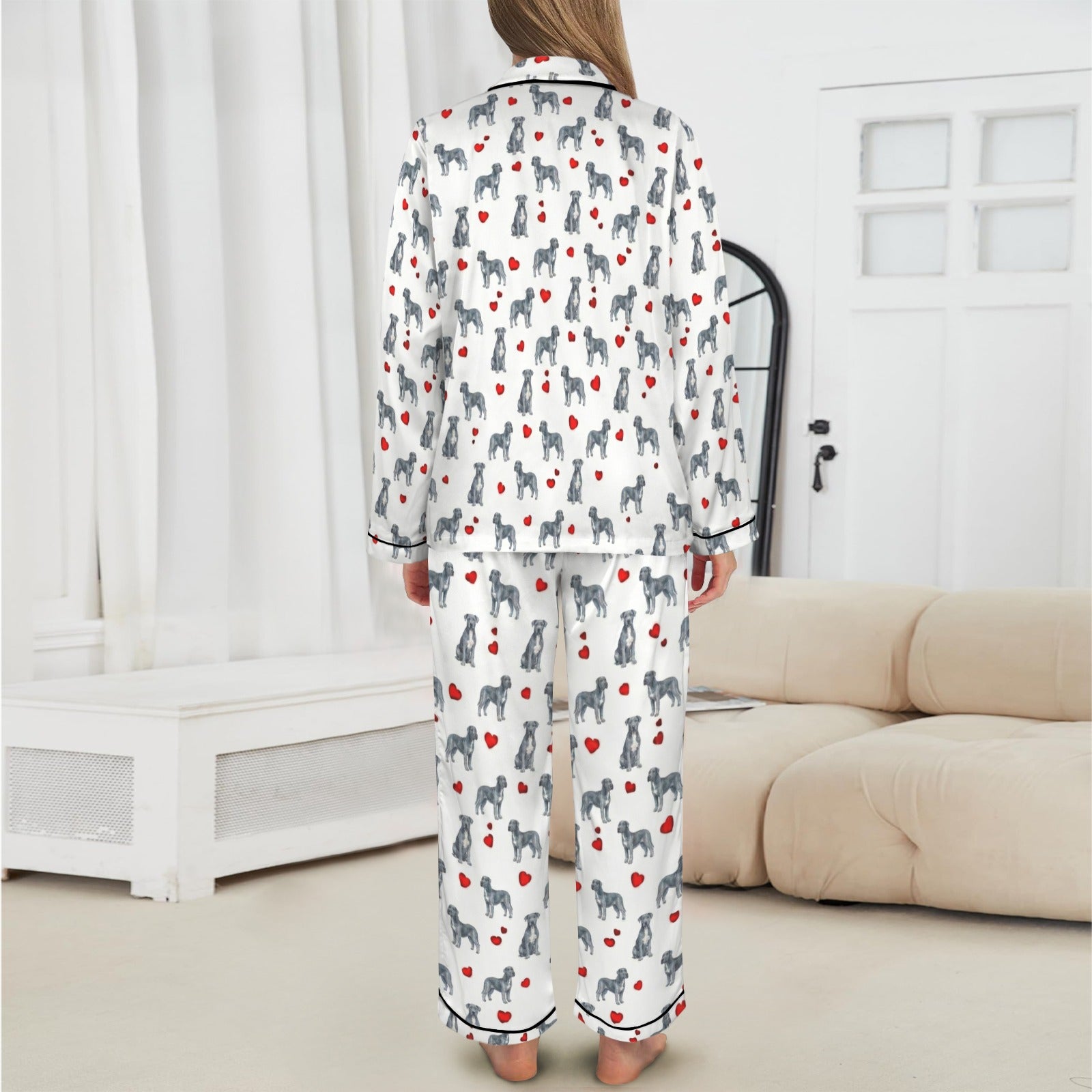 Blue Lacy Women's Long Sleeve Satin Pajama Set