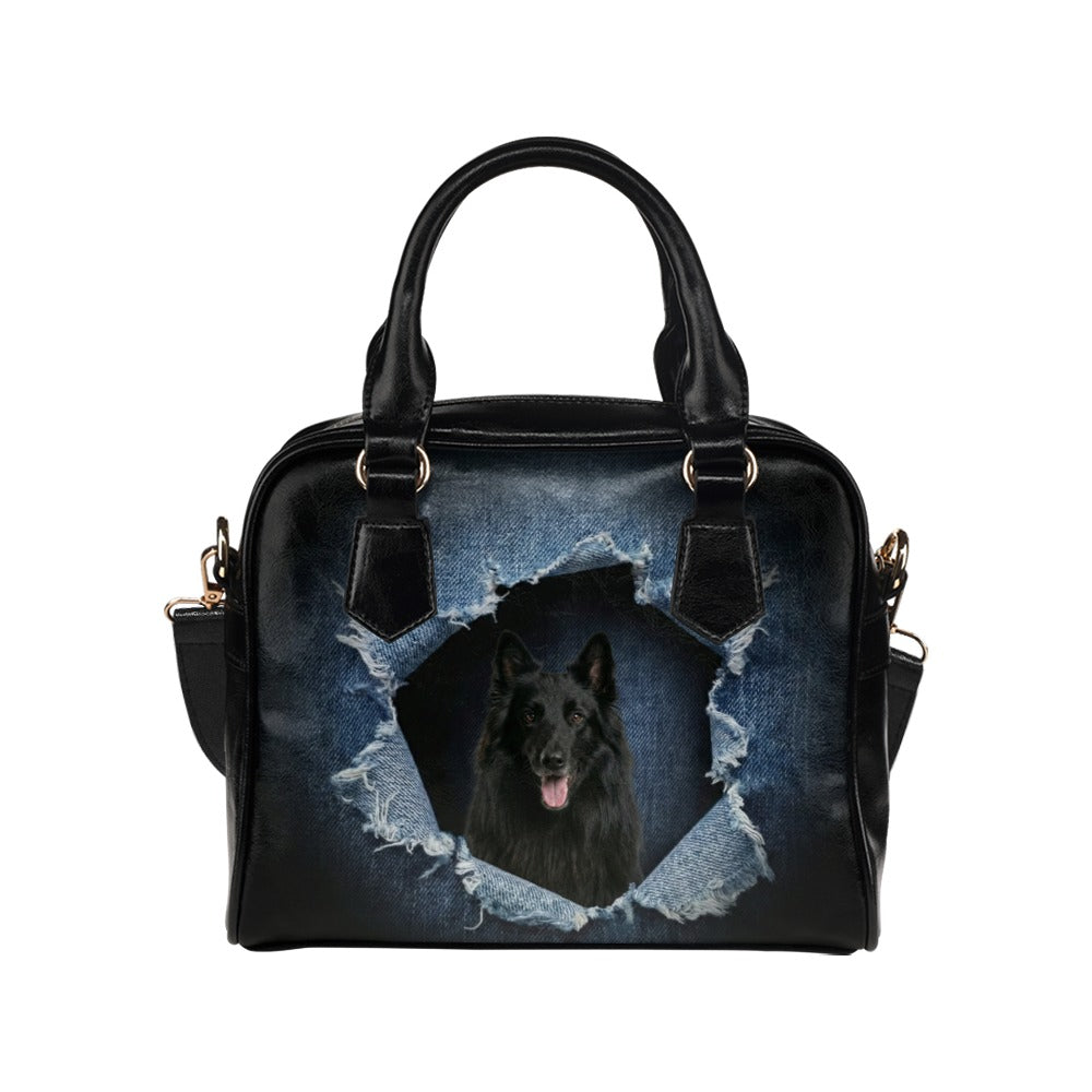 Belgian Shepherd (Groenendael) Ripped Denim Print Shoulder Handbag