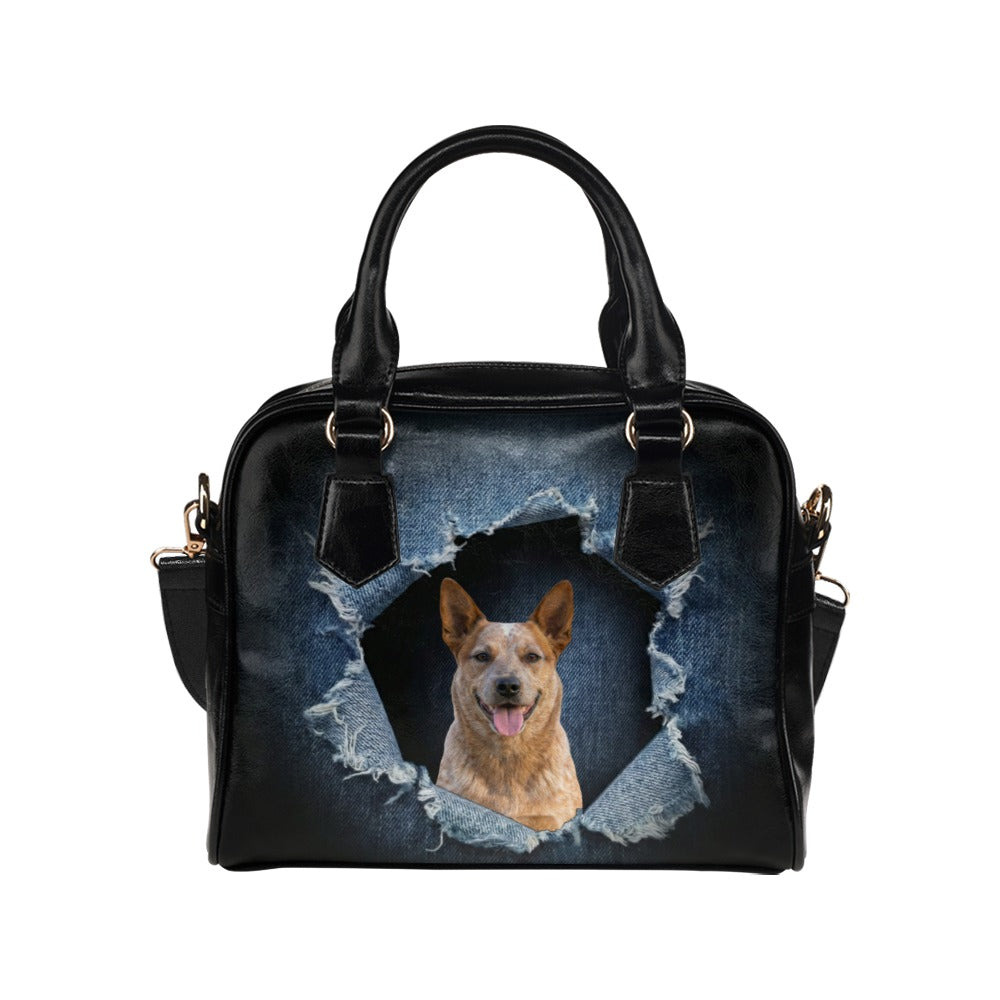 Australian Stumpy Tail Cattle Dog Ripped Denim Print Shoulder Handbag