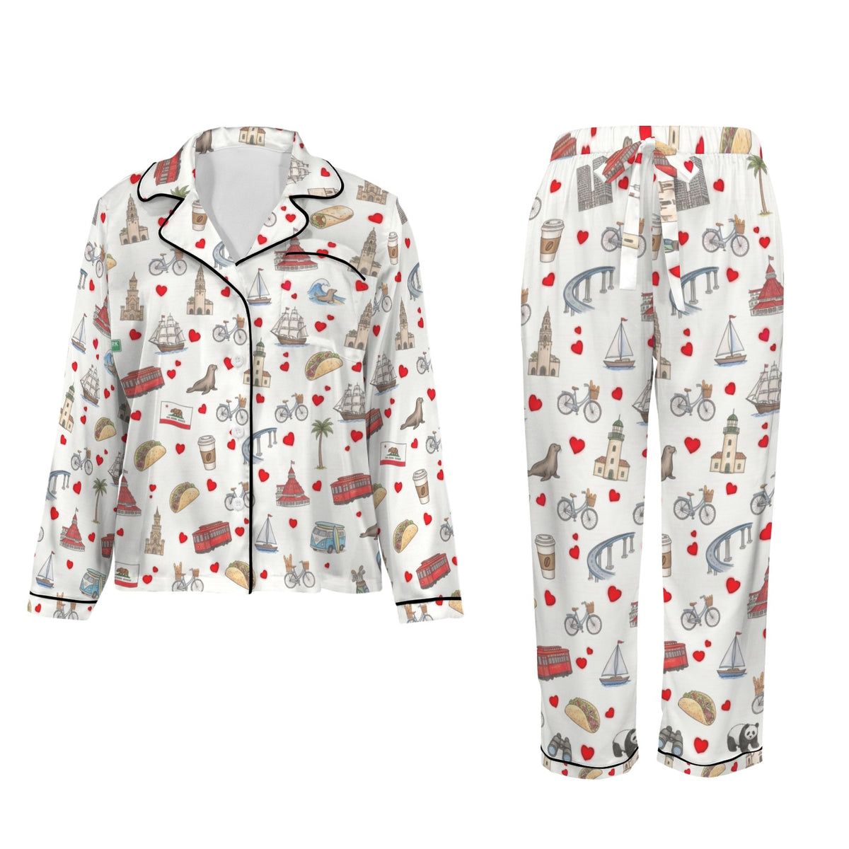 San Diego Women's Long Sleeve Satin Pajama Set
