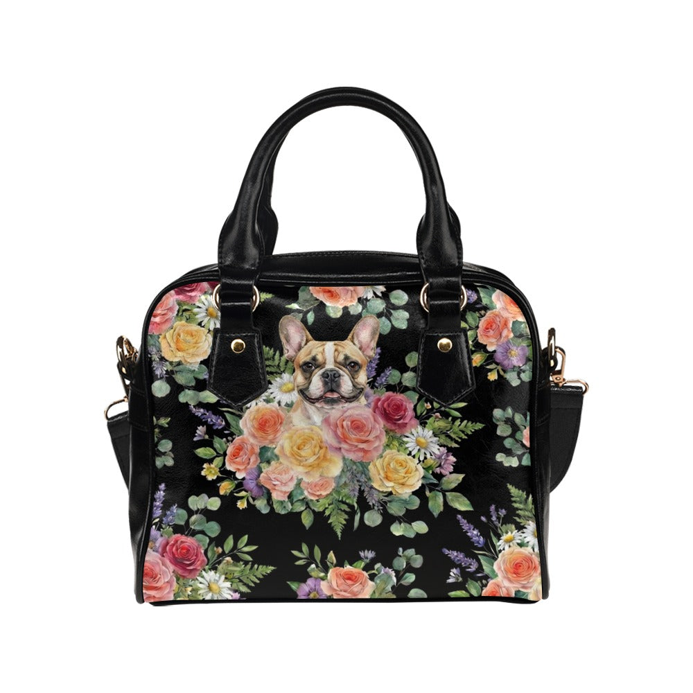 French Bulldog Flower Shoulder Handbag
