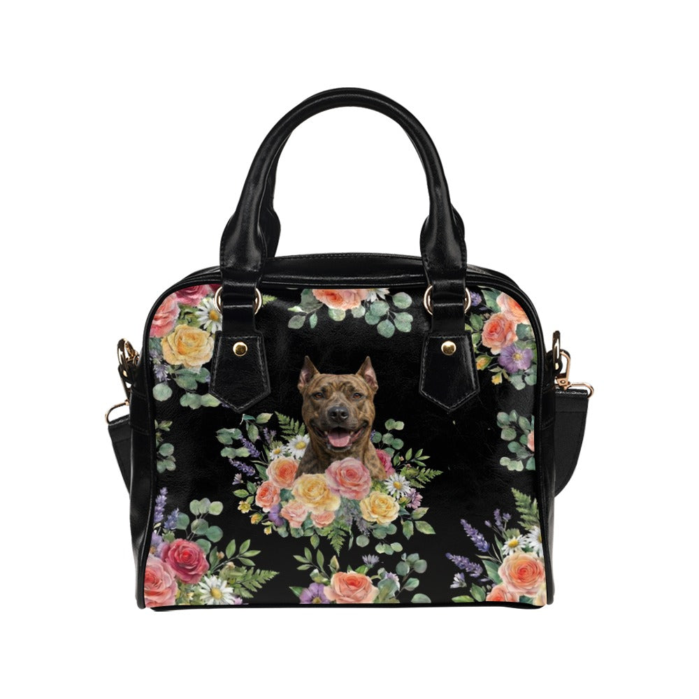 American Pit Bull Terrier Flower Shoulder Handbag