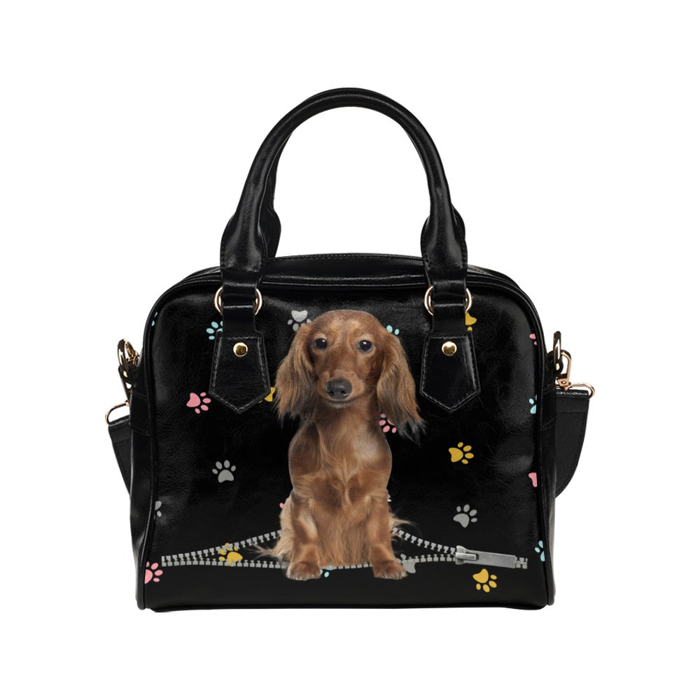 Dachshund Zip Colorful Paws Shoulder Handbag