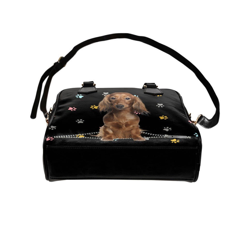 Dachshund Zip Colorful Paws Shoulder Handbag