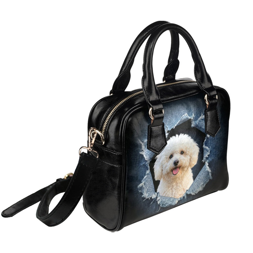 Bolognese Ripped Denim Print Shoulder Handbag