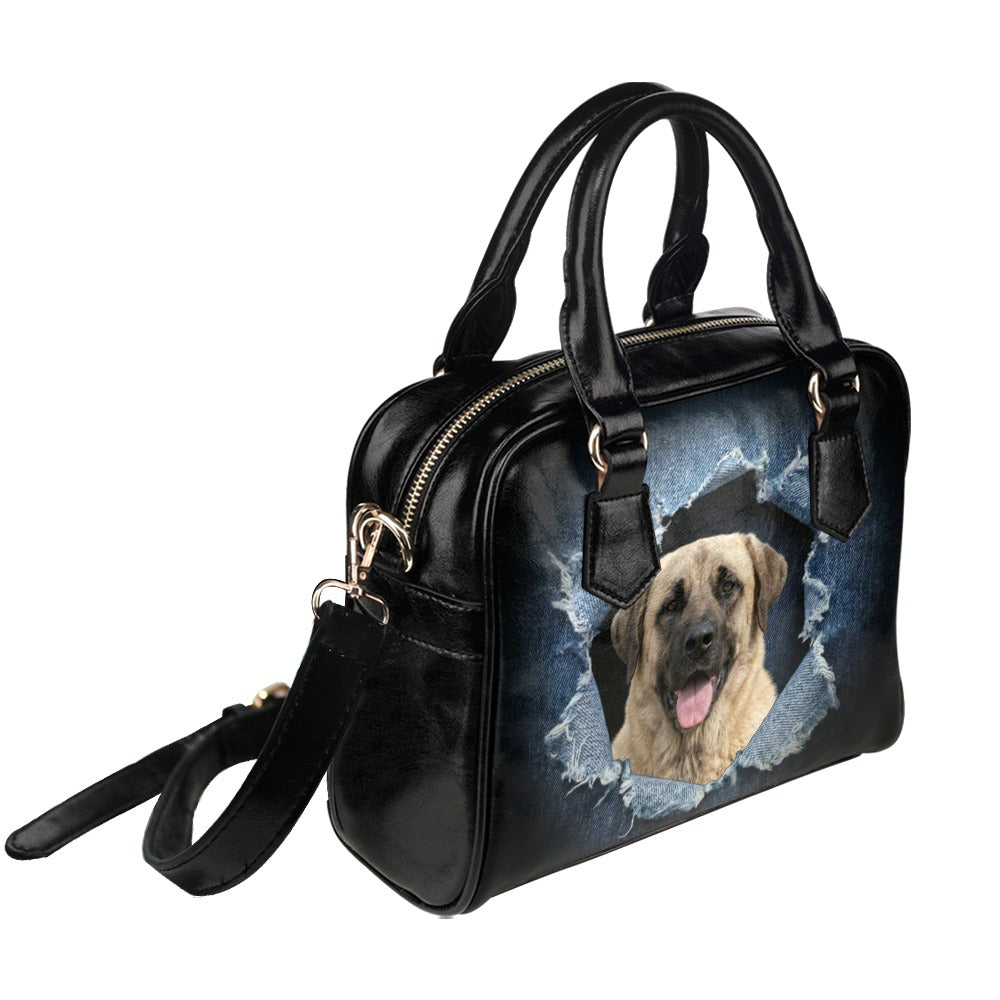 Anatolian Shepherd Dog Ripped Denim Print Shoulder Handbag