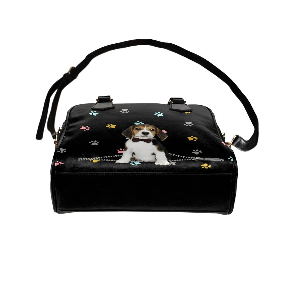 Beagle Zip Colorful Paws Shoulder Handbag