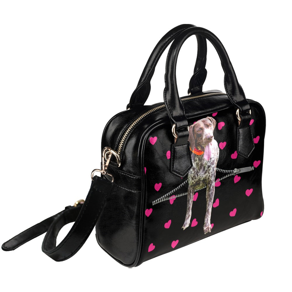 German Wirehaired Pointer Zip Hearts Shoulder Handbag