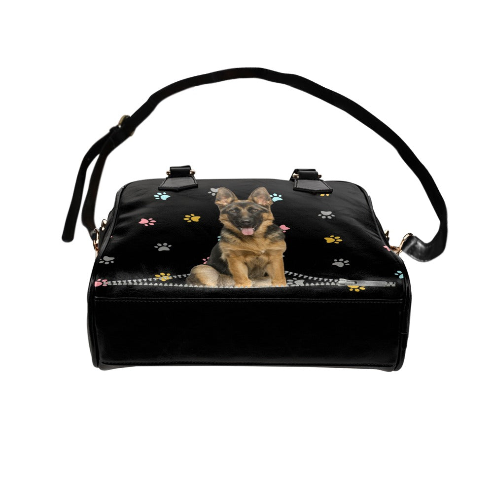 German Shepherd Zip Colorful Paws Shoulder Handbag