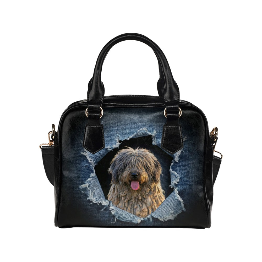 Bergamasco Shepherd Ripped Denim Print Shoulder Handbag