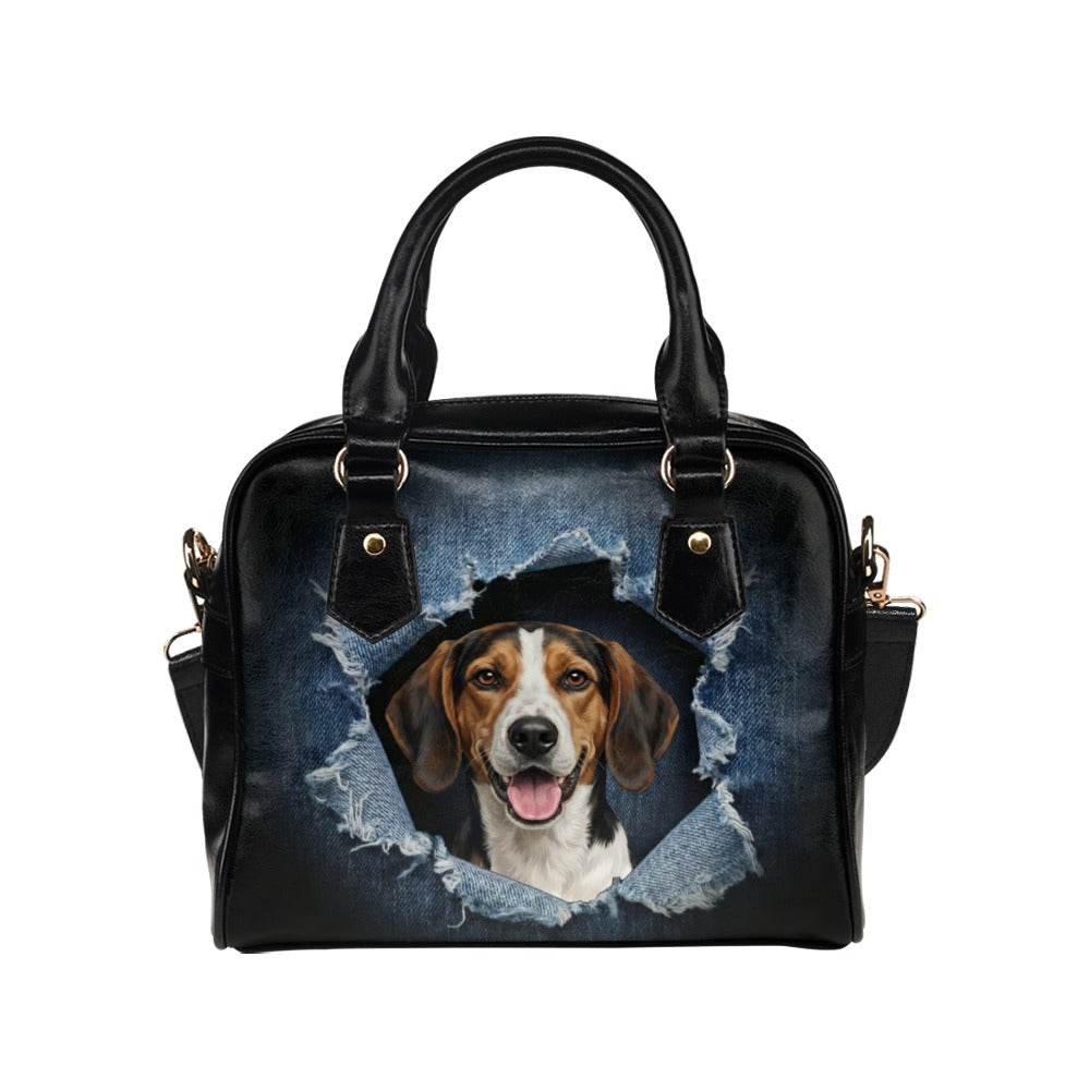 American Foxhound Ripped Denim Print Shoulder Handbag