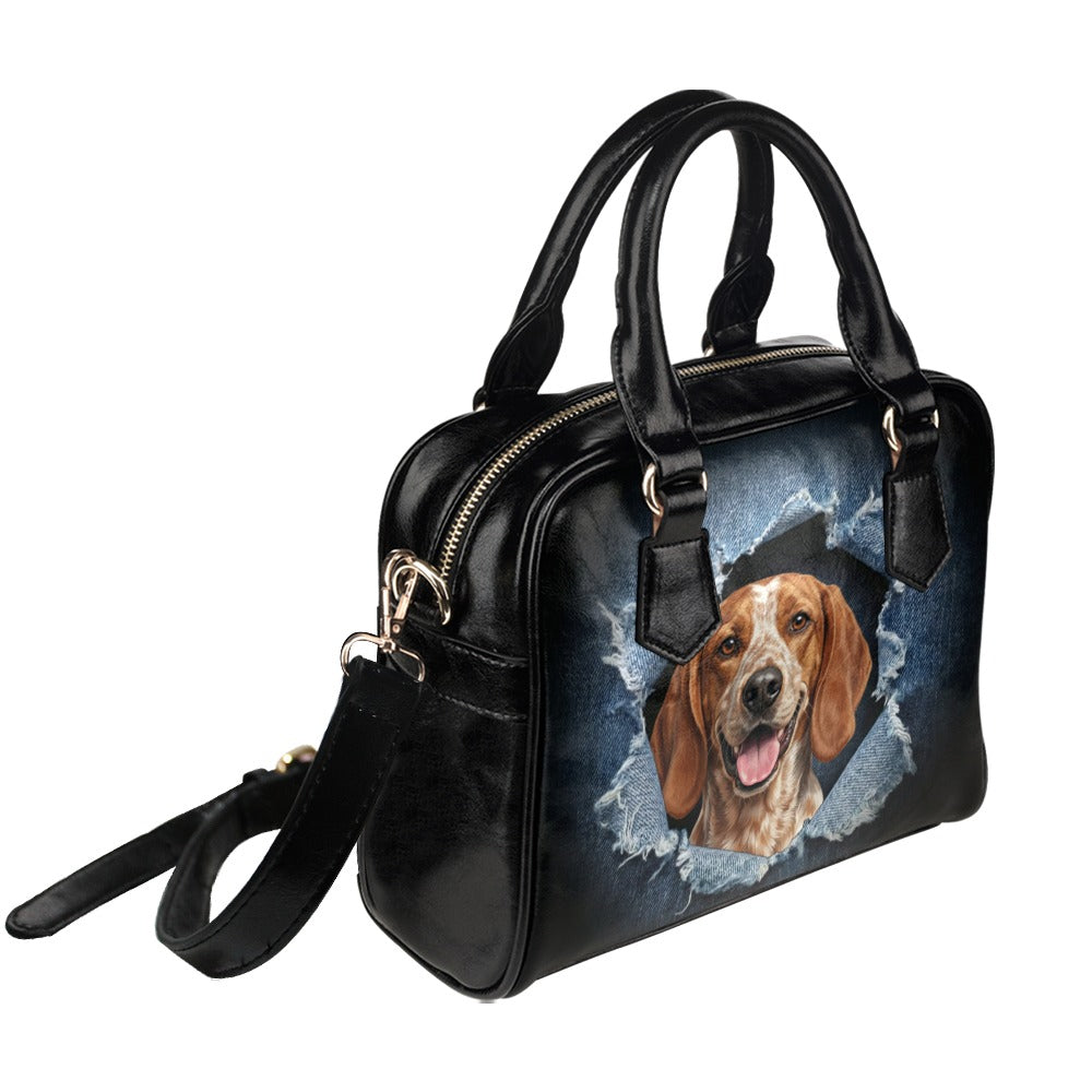 American English Coonhound Ripped Denim Print Shoulder Handbag