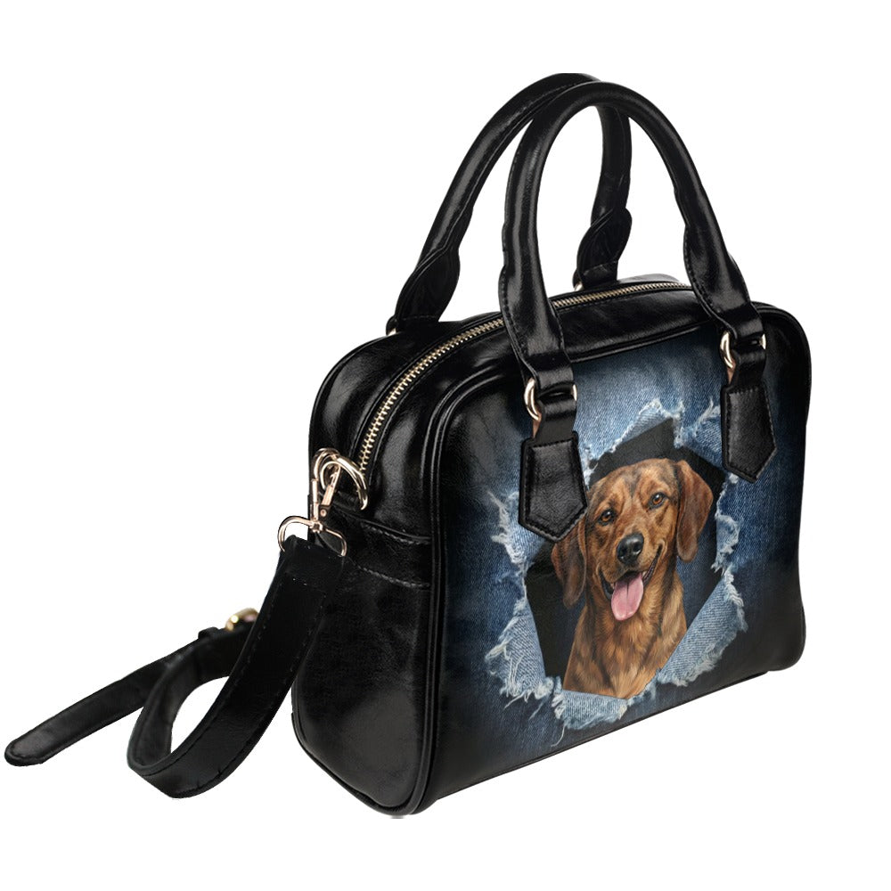 Alpine Dachsbracke Ripped Denim Print Shoulder Handbag