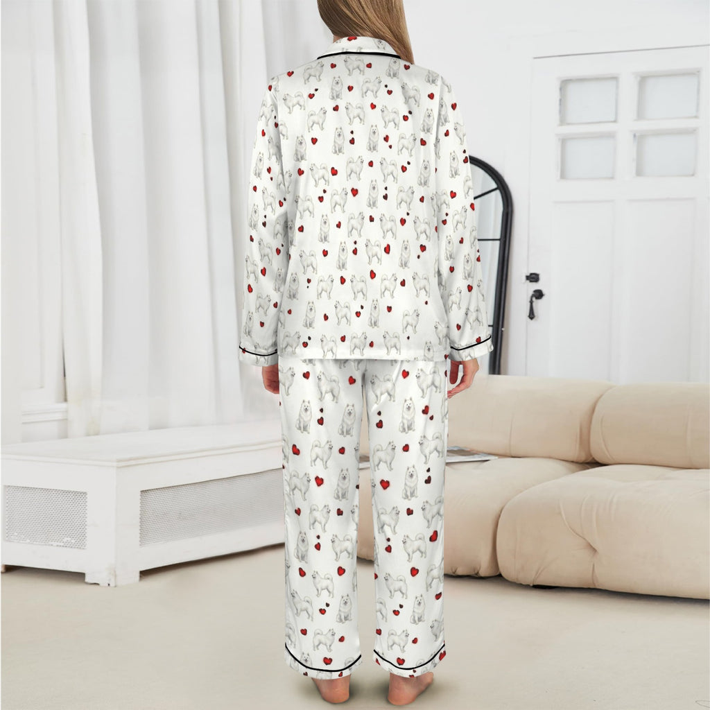 American Eskimo Dog Women's Long Sleeve Satin Pajama Set