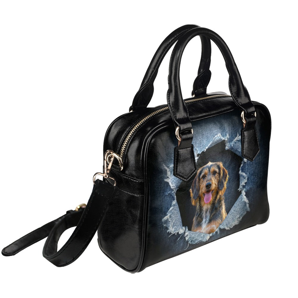 Bosnian Coarse-haired Hound (Barak) Ripped Denim Print Shoulder Handbag