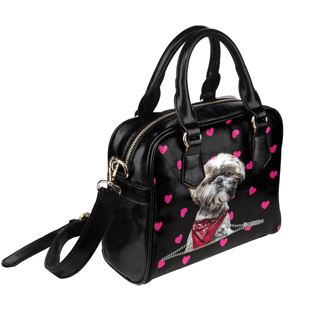 Shih Tzu Zip Hearts Shoulder Handbag