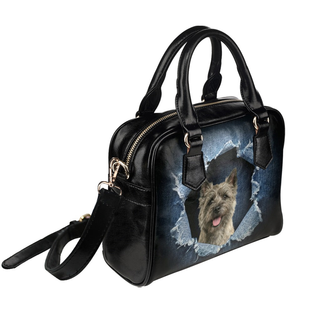 Cairn Terrier Ripped Denim Print Shoulder Handbag