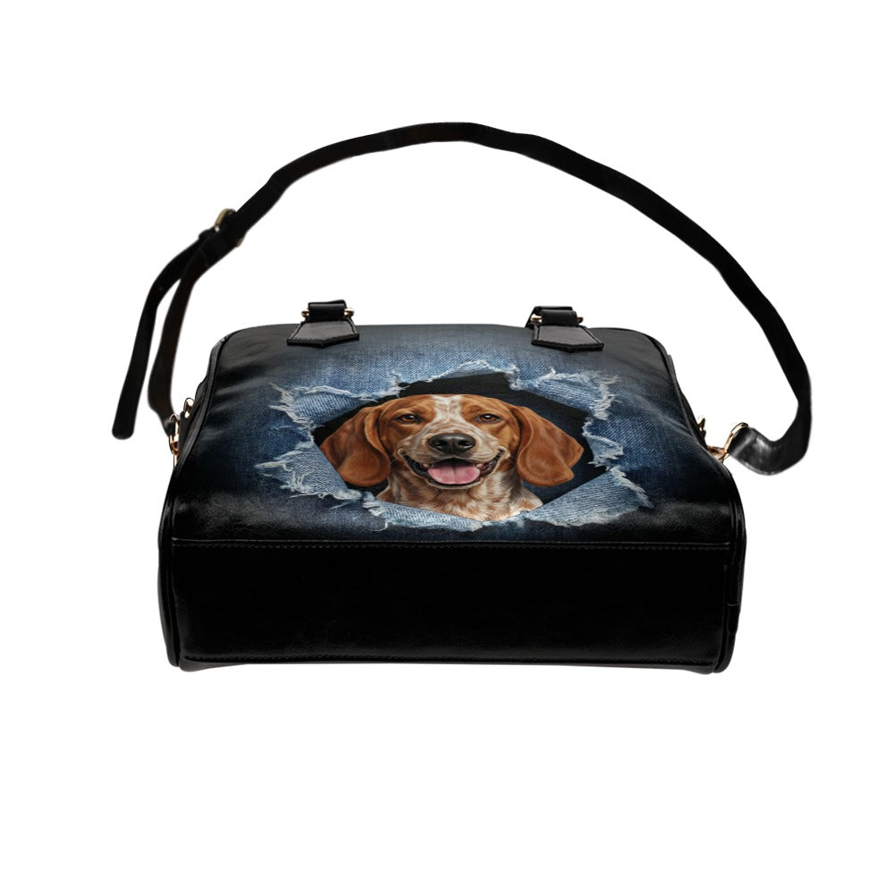 American English Coonhound Ripped Denim Print Shoulder Handbag