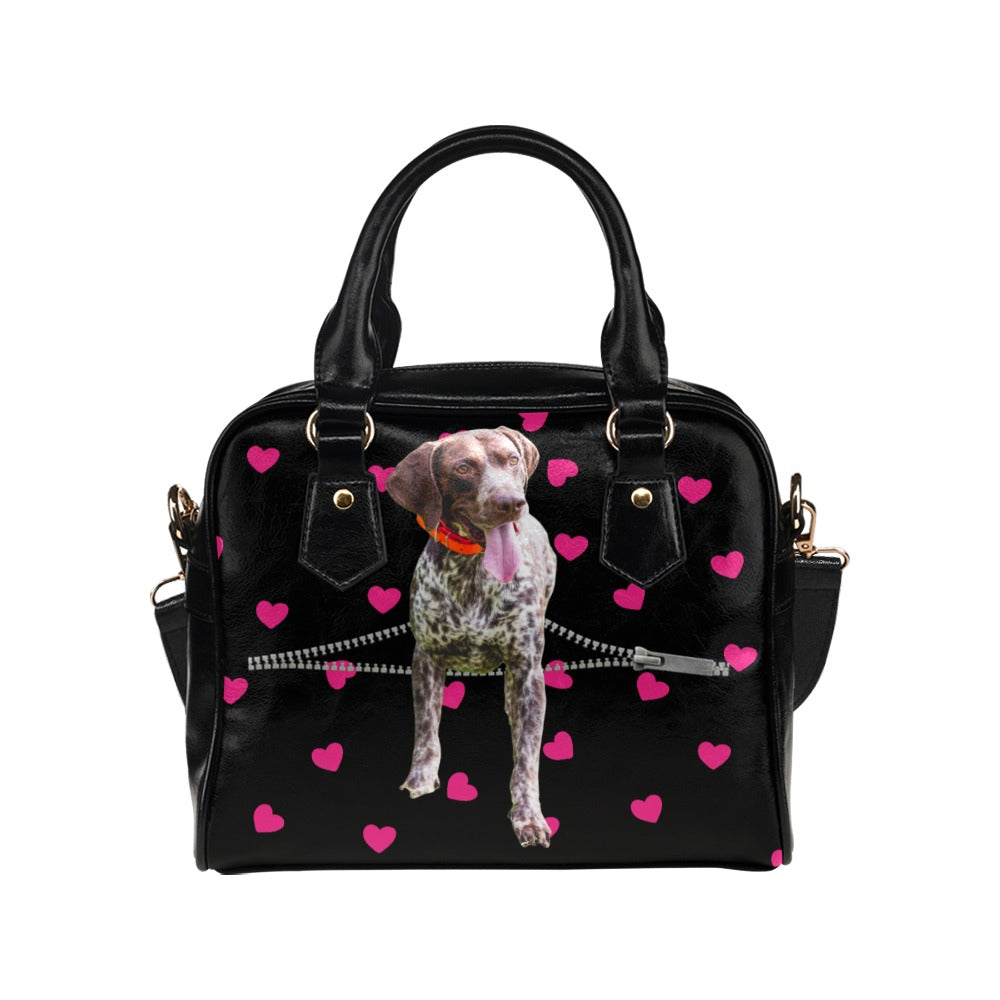 German Wirehaired Pointer Zip Hearts Shoulder Handbag
